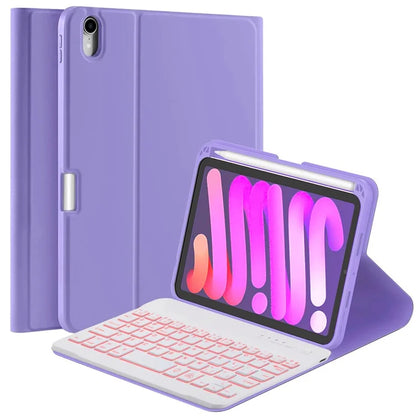 For iPad mini (2021) Detachable Magnetic Bluetooth Keyboard Tablet Stand Case with Pencil Holder and Backlit