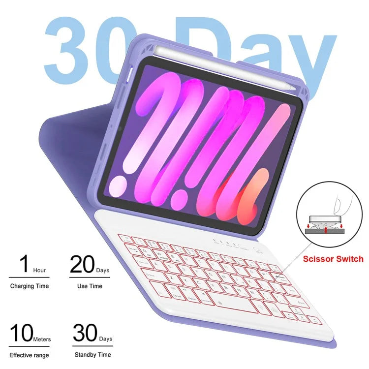 For iPad mini (2021) Detachable Magnetic Bluetooth Keyboard Tablet Stand Case with Pencil Holder and Backlit