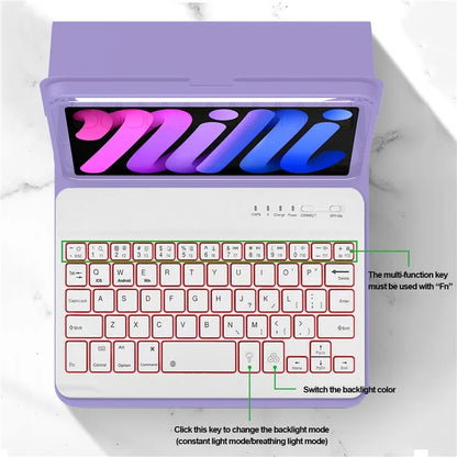 For iPad mini (2021) Detachable Magnetic Bluetooth Keyboard Tablet Stand Case with Pencil Holder and Backlit