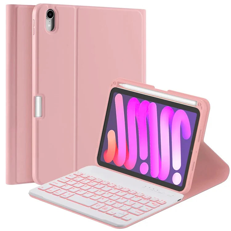 For iPad mini (2021) Detachable Magnetic Bluetooth Keyboard Tablet Stand Case with Pencil Holder and Backlit
