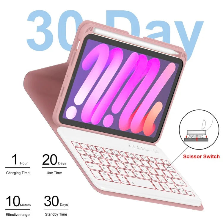 For iPad mini (2021) Detachable Magnetic Bluetooth Keyboard Tablet Stand Case with Pencil Holder and Backlit