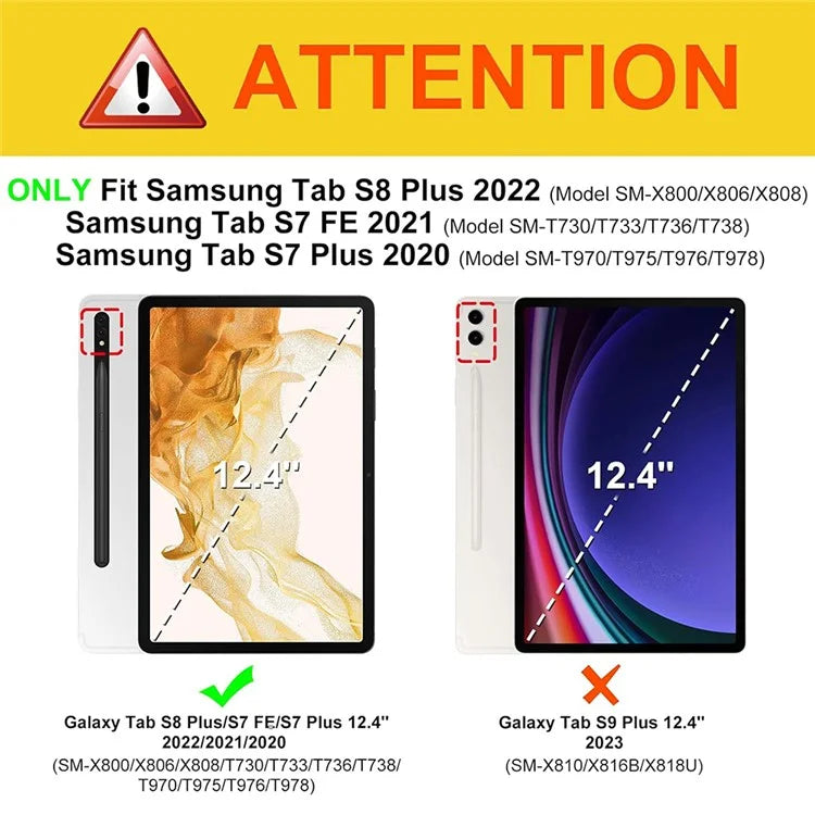 For Samsung Galaxy Tab S7+ / S7 FE / S8+ Detachable Bluetooth Keyboard Leather Cover with S Pen Holder