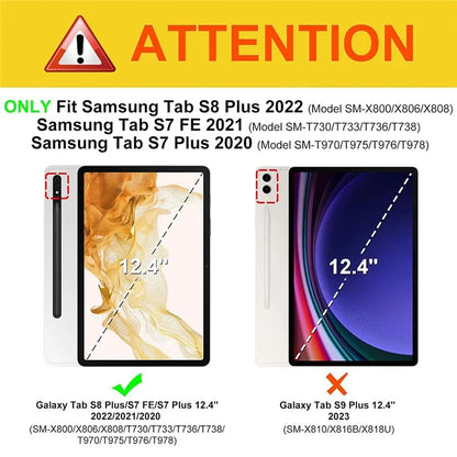 For Samsung Galaxy Tab S7+ / S7 FE / S8+ Detachable Bluetooth Keyboard Leather Cover with S Pen Holder