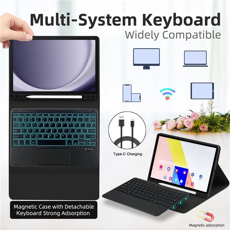 SK-205D For Samsung Galaxy Tab A8 10.5 (2022) Magnetic Detachable Bluetooth Keyboard Leather Case with RGB Backlit
