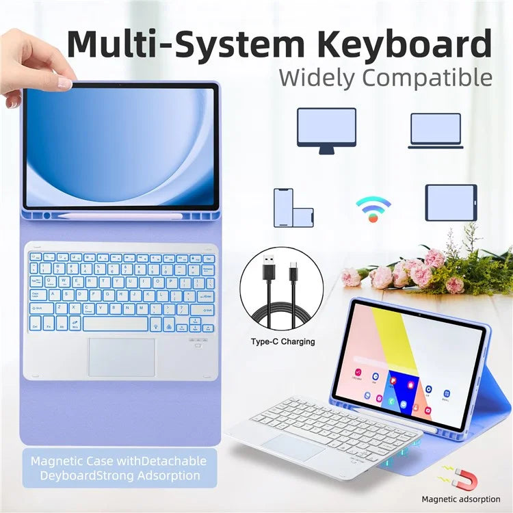 SK-205D For Samsung Galaxy Tab A8 10.5 (2022) Magnetic Detachable Bluetooth Keyboard Leather Case with RGB Backlit