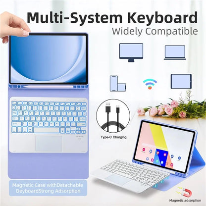 SK-205D For Samsung Galaxy Tab A8 10.5 (2022) Magnetic Detachable Bluetooth Keyboard Leather Case with RGB Backlit