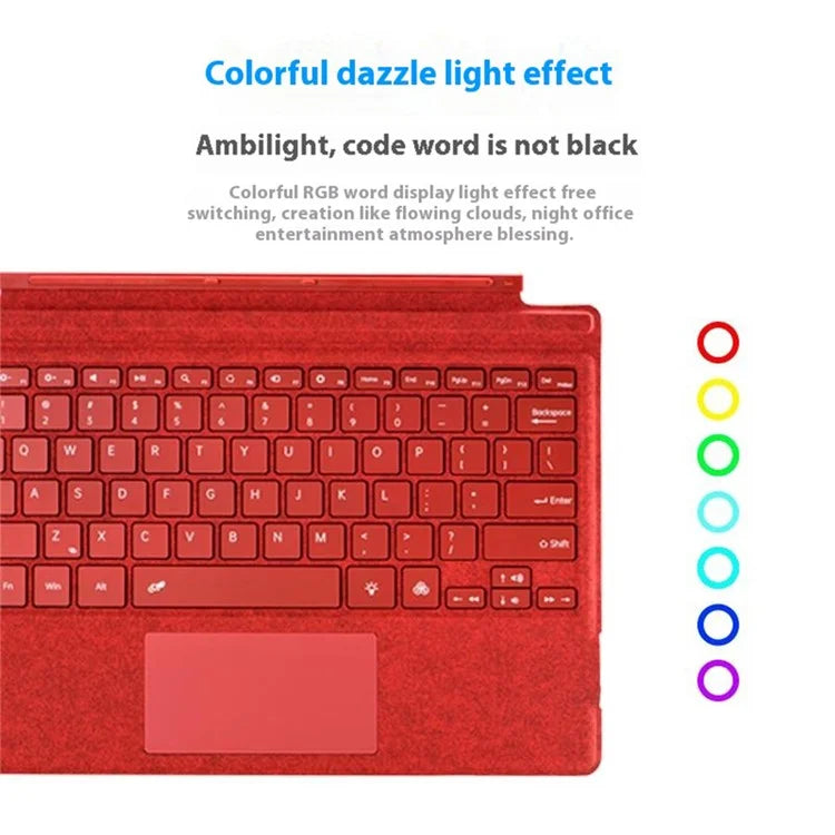 1089D For Microsoft Surface Pro 7+ / 7 / 6 / 5 / 4 / 3 Colorful Backlit Tablet Bluetooth Keyboard with Touchpad