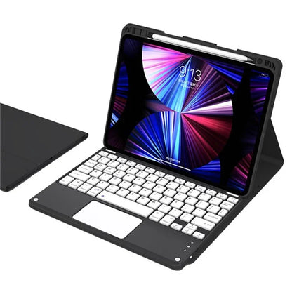 For iPad Pro 13 (2024) M4 Skin-Touch Leather Tablet Stand Cover + X7 Touchpad Bluetooth Keyboard