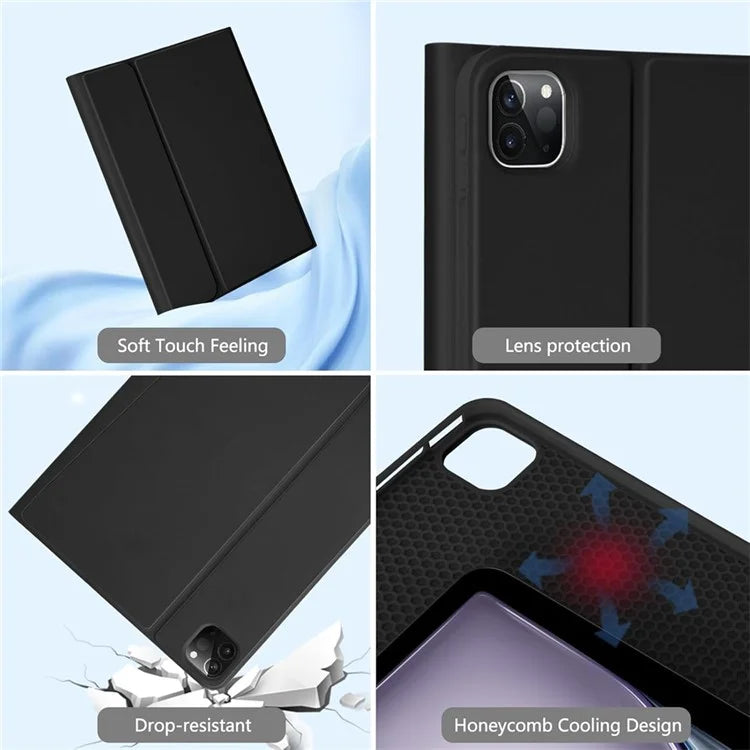 For iPad Air 13 (2024) M2 / iPad Pro 12.9 (2022) / (2021) / (2020) / (2018) Skin-Touch Leather Tablet Cover + X7 Touchpad Bluetooth Keyboard