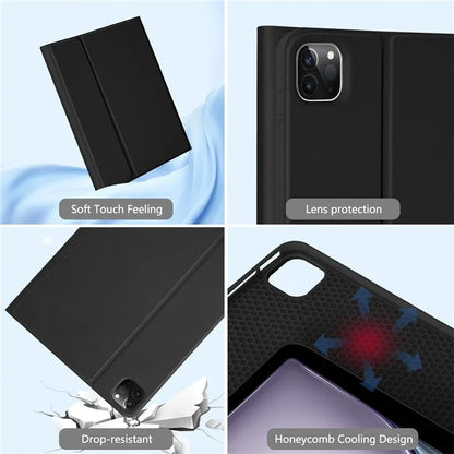 For iPad Air 13 (2024) M2 / iPad Pro 12.9 (2022) / (2021) / (2020) / (2018) Skin-Touch Leather Tablet Cover + X7 Touchpad Bluetooth Keyboard