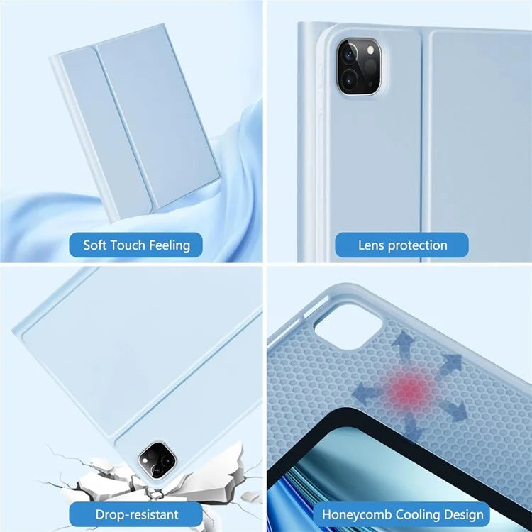 For iPad Air 13 (2024) M2 / iPad Pro 12.9 (2022) / (2021) / (2020) / (2018) Skin-Touch Leather Tablet Cover + X7 Touchpad Bluetooth Keyboard