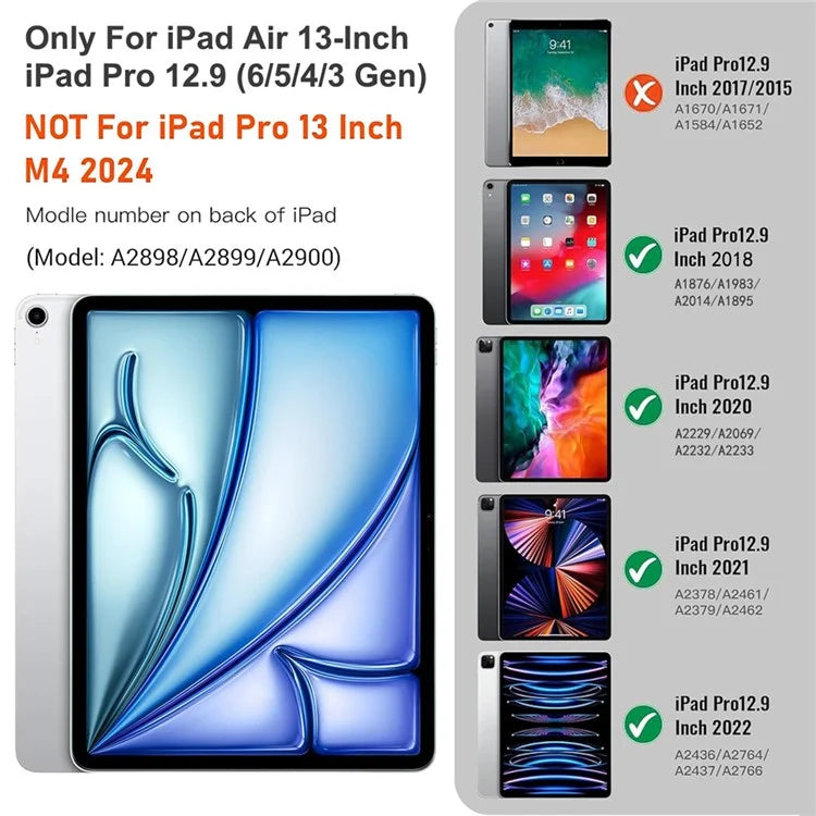 For iPad Air 13 (2024) M2 / iPad Pro 12.9 (2022) / (2021) / (2020) / (2018) Skin-Touch Leather Tablet Cover + X7 Touchpad Bluetooth Keyboard