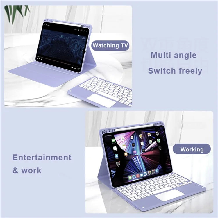 For iPad Air 13 (2024) M2 / iPad Pro 12.9 (2022) / (2021) / (2020) / (2018) Skin-Touch Leather Tablet Cover + X7 Touchpad Bluetooth Keyboard