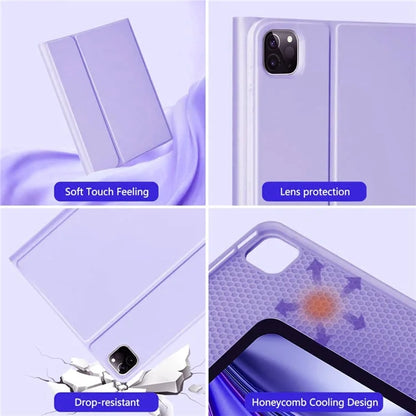 For iPad Air 13 (2024) M2 / iPad Pro 12.9 (2022) / (2021) / (2020) / (2018) Skin-Touch Leather Tablet Cover + X7 Touchpad Bluetooth Keyboard