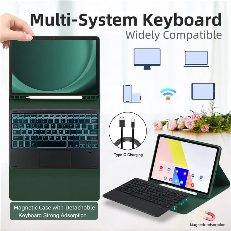 TP-X210D For Samsung Galaxy Tab A9+ SM-X210 / X216 / X218 Touchpad Backlit Bluetooth Keyboard Leather Tablet Case