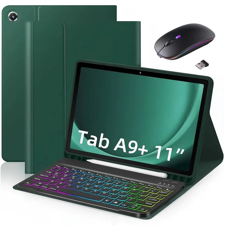 RGB-X210D For Samsung Galaxy Tab A9+ SM-X210 / X216 / X218 RGB Backlit Bluetooth Keyboard Leather Tablet Case + Wireless Mouse