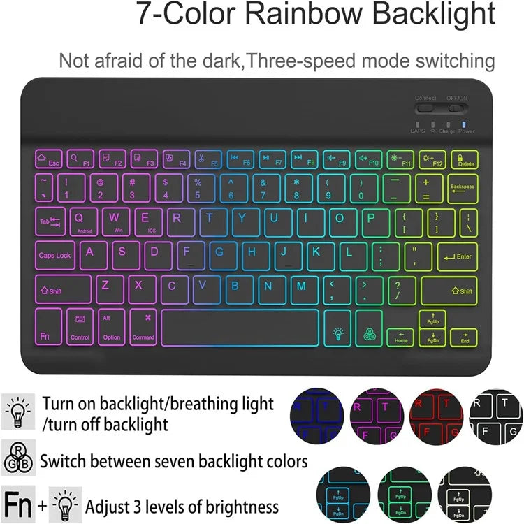 RGB-X210D For Samsung Galaxy Tab A9+ SM-X210 / X216 / X218 RGB Backlit Bluetooth Keyboard Leather Tablet Case + Wireless Mouse