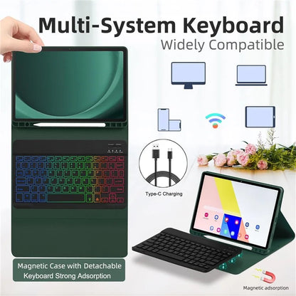 RGB-X210D For Samsung Galaxy Tab A9+ SM-X210 / X216 / X218 RGB Backlit Bluetooth Keyboard Leather Tablet Case + Wireless Mouse