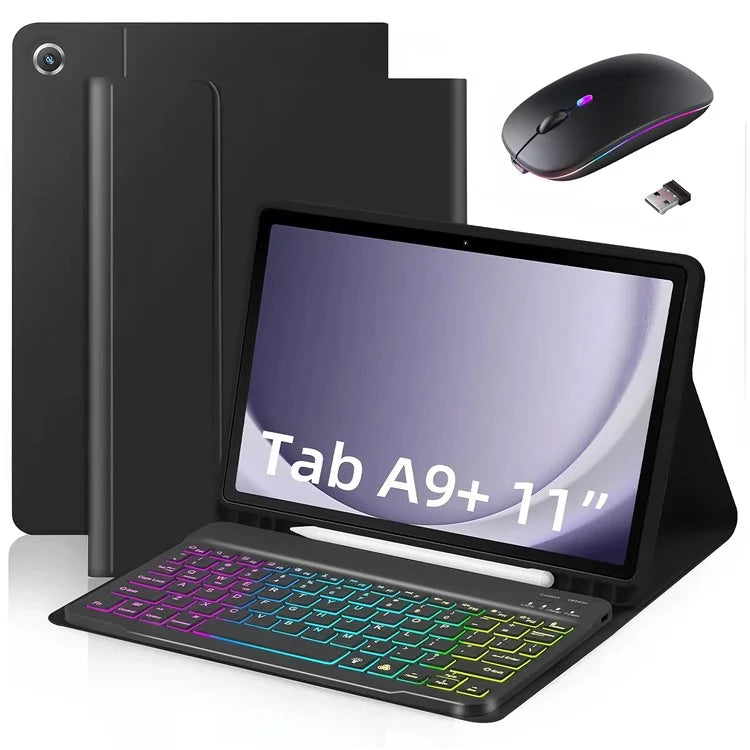 RGB-X210D For Samsung Galaxy Tab A9+ SM-X210 / X216 / X218 RGB Backlit Bluetooth Keyboard Leather Tablet Case + Wireless Mouse