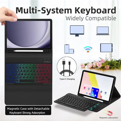 RGB-X210D For Samsung Galaxy Tab A9+ SM-X210 / X216 / X218 RGB Backlit Bluetooth Keyboard Leather Tablet Case + Wireless Mouse