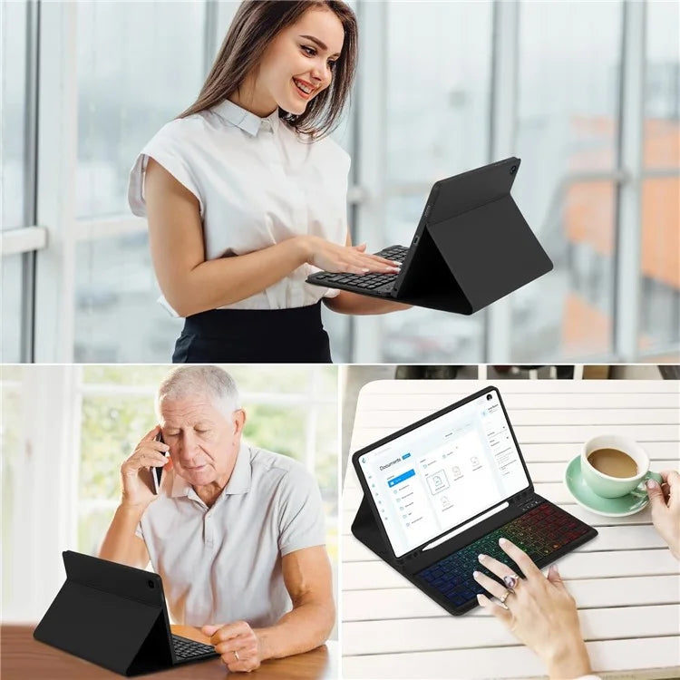 RGB-X210D For Samsung Galaxy Tab A9+ SM-X210 / X216 / X218 RGB Backlit Bluetooth Keyboard Leather Tablet Case + Wireless Mouse