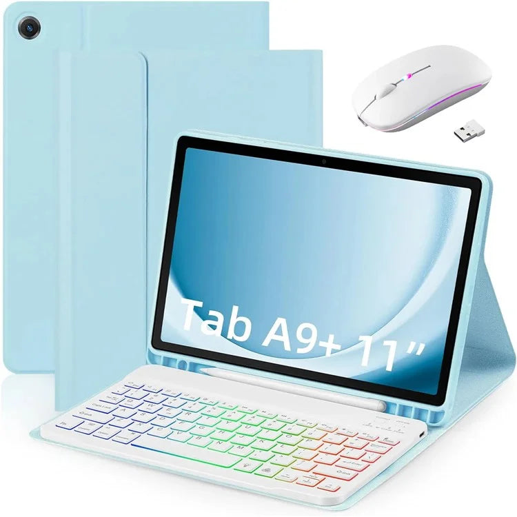 RGB-X210D For Samsung Galaxy Tab A9+ SM-X210 / X216 / X218 RGB Backlit Bluetooth Keyboard Leather Tablet Case + Wireless Mouse