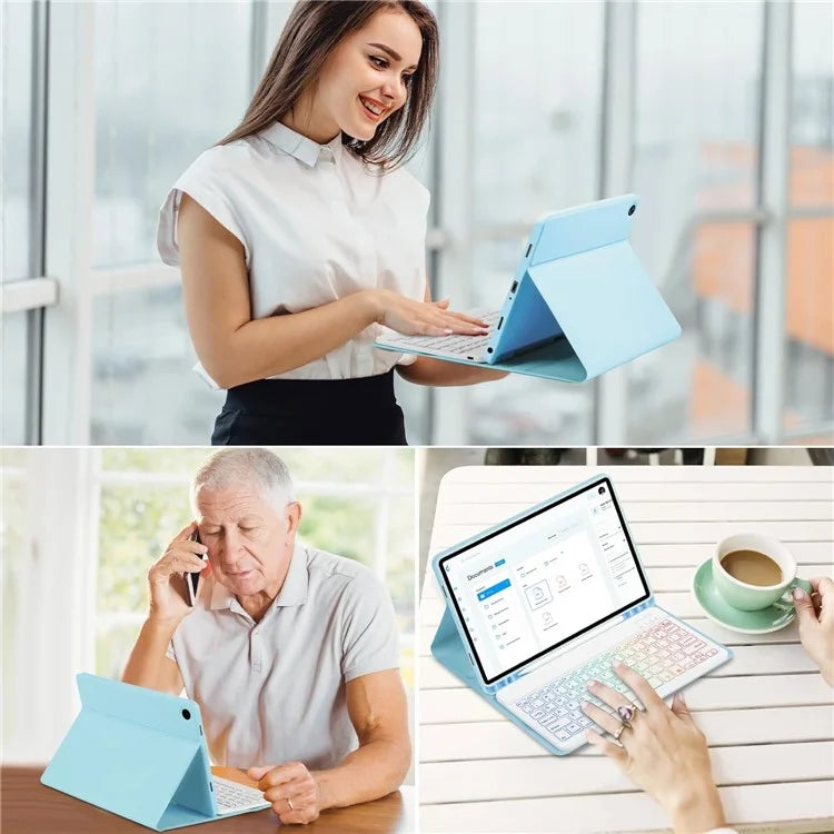 RGB-X210D For Samsung Galaxy Tab A9+ SM-X210 / X216 / X218 RGB Backlit Bluetooth Keyboard Leather Tablet Case + Wireless Mouse
