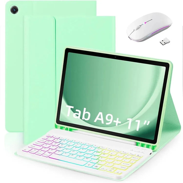 RGB-X210D For Samsung Galaxy Tab A9+ SM-X210 / X216 / X218 RGB Backlit Bluetooth Keyboard Leather Tablet Case + Wireless Mouse