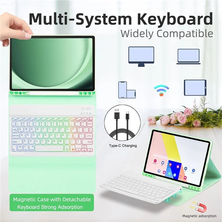 RGB-X210D For Samsung Galaxy Tab A9+ SM-X210 / X216 / X218 RGB Backlit Bluetooth Keyboard Leather Tablet Case + Wireless Mouse