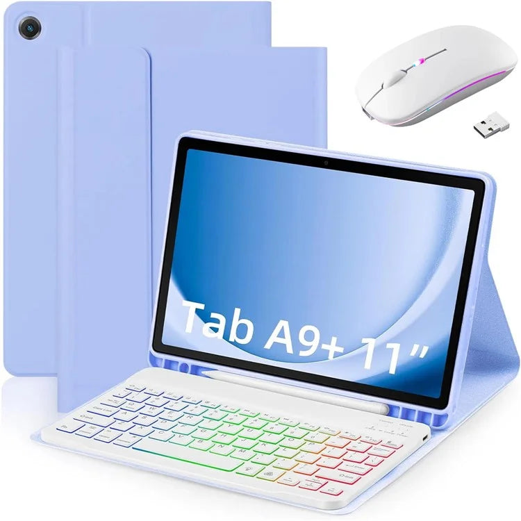 RGB-X210D For Samsung Galaxy Tab A9+ SM-X210 / X216 / X218 RGB Backlit Bluetooth Keyboard Leather Tablet Case + Wireless Mouse