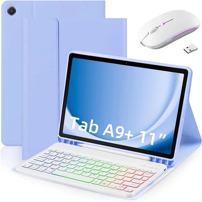 RGB-X210D For Samsung Galaxy Tab A9+ SM-X210 / X216 / X218 RGB Backlit Bluetooth Keyboard Leather Tablet Case + Wireless Mouse