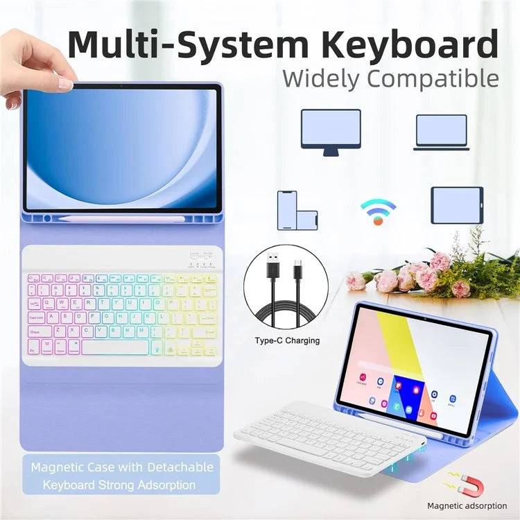 RGB-X210D For Samsung Galaxy Tab A9+ SM-X210 / X216 / X218 RGB Backlit Bluetooth Keyboard Leather Tablet Case + Wireless Mouse