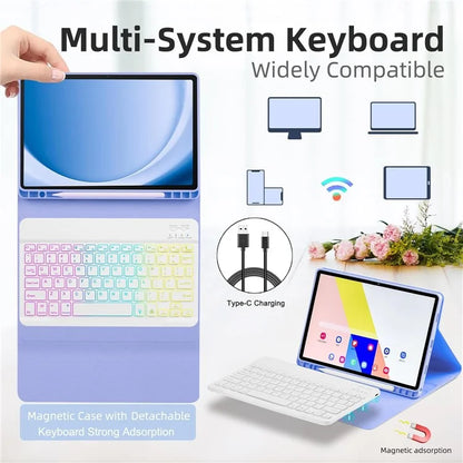 RGB-X210D For Samsung Galaxy Tab A9+ SM-X210 / X216 / X218 RGB Backlit Bluetooth Keyboard Leather Tablet Case + Wireless Mouse
