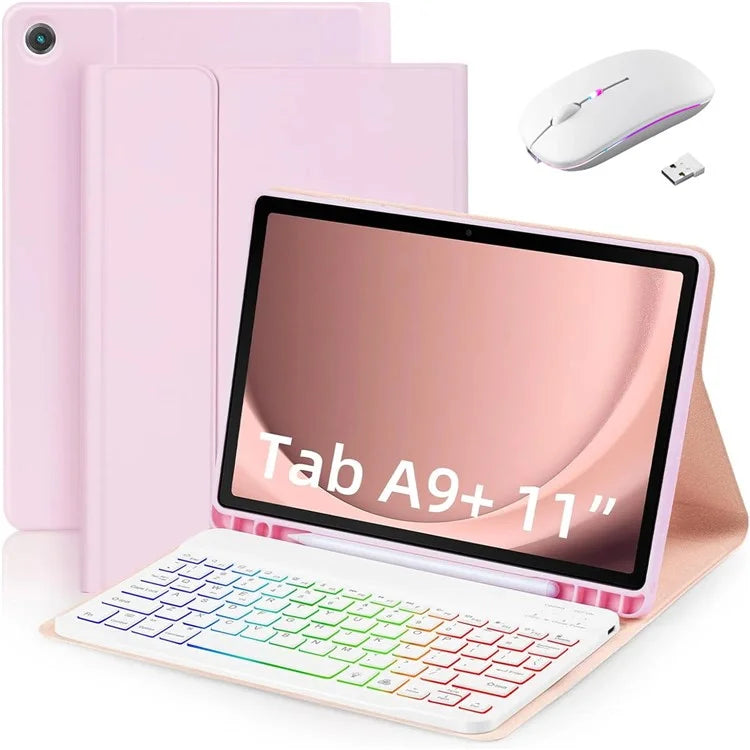 RGB-X210D For Samsung Galaxy Tab A9+ SM-X210 / X216 / X218 RGB Backlit Bluetooth Keyboard Leather Tablet Case + Wireless Mouse