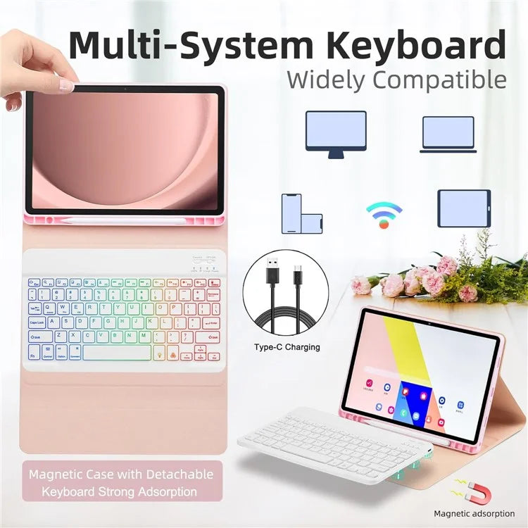 RGB-X210D For Samsung Galaxy Tab A9+ SM-X210 / X216 / X218 RGB Backlit Bluetooth Keyboard Leather Tablet Case + Wireless Mouse