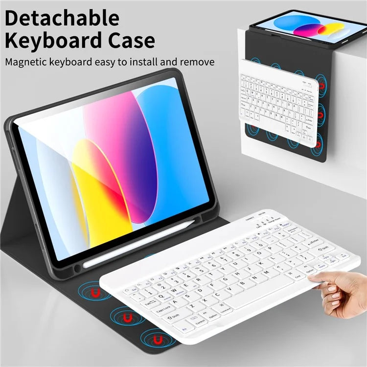 WK-1109 For iPad 10.9 (2022) Leather Tablet Stand Cover + Magnetic Bluetooth Keyboard