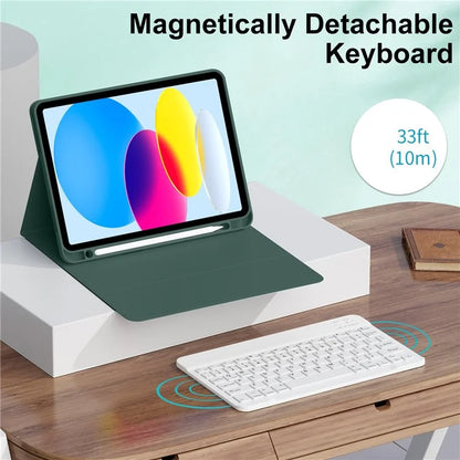 WK-1109 For iPad 10.9 (2022) Leather Tablet Stand Cover + Magnetic Bluetooth Keyboard
