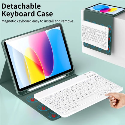 WK-1109 For iPad 10.9 (2022) Leather Tablet Stand Cover + Magnetic Bluetooth Keyboard