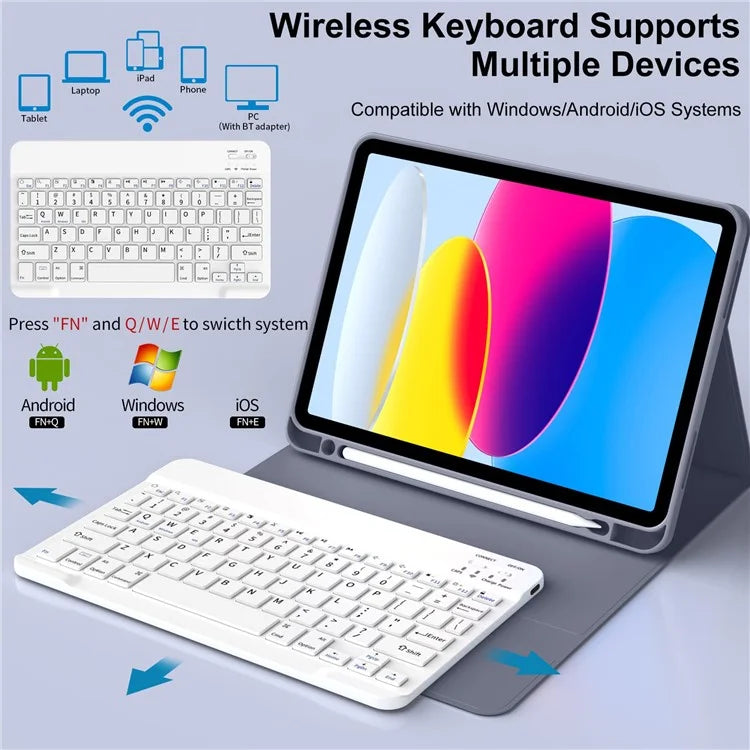 WK-1109 For iPad 10.9 (2022) Leather Tablet Stand Cover + Magnetic Bluetooth Keyboard