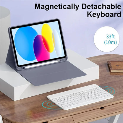 WK-1109 For iPad 10.9 (2022) Leather Tablet Stand Cover + Magnetic Bluetooth Keyboard