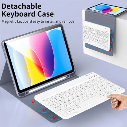 WK-1109 For iPad 10.9 (2022) Leather Tablet Stand Cover + Magnetic Bluetooth Keyboard