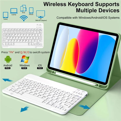 WK-1109 For iPad 10.9 (2022) Leather Tablet Stand Cover + Magnetic Bluetooth Keyboard