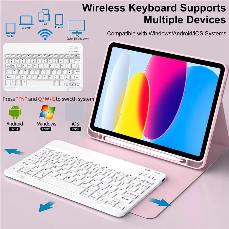 WK-1109 For iPad 10.9 (2022) Leather Tablet Stand Cover + Magnetic Bluetooth Keyboard