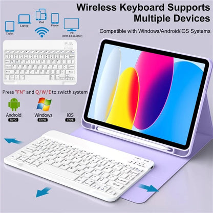WK-1109 For iPad 10.9 (2022) Leather Tablet Stand Cover + Magnetic Bluetooth Keyboard