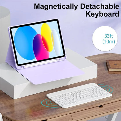 WK-1109 For iPad 10.9 (2022) Leather Tablet Stand Cover + Magnetic Bluetooth Keyboard