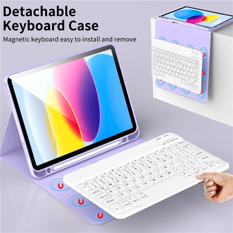 WK-1109 For iPad 10.9 (2022) Leather Tablet Stand Cover + Magnetic Bluetooth Keyboard