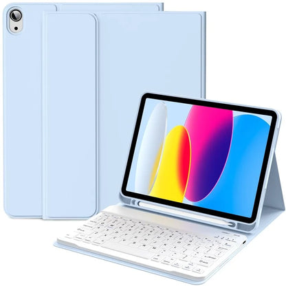 WK-1109 For iPad 10.9 (2022) Leather Tablet Stand Cover + Magnetic Bluetooth Keyboard