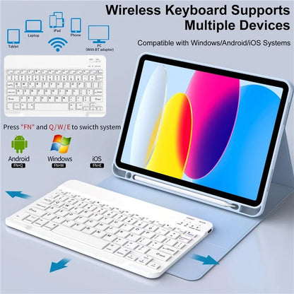WK-1109 For iPad 10.9 (2022) Leather Tablet Stand Cover + Magnetic Bluetooth Keyboard