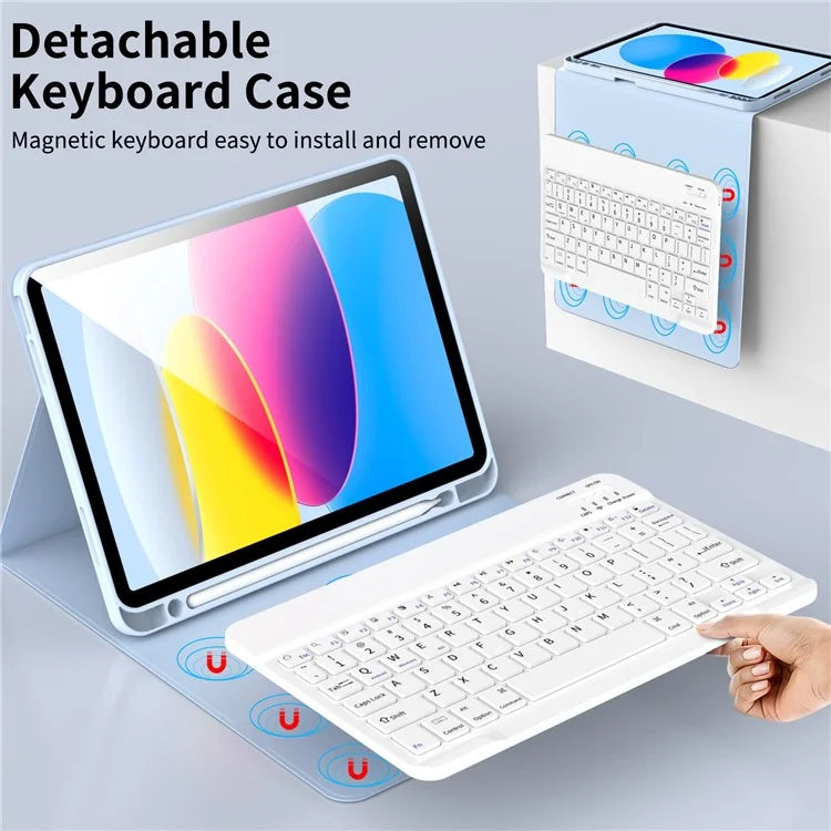 WK-1109 For iPad 10.9 (2022) Leather Tablet Stand Cover + Magnetic Bluetooth Keyboard