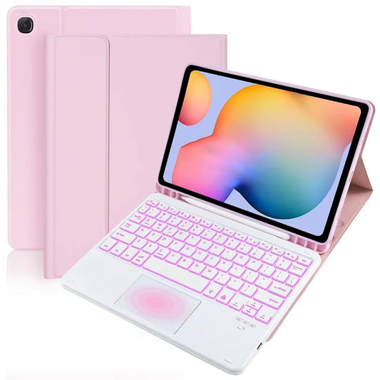 SK-P610D For Samsung Galaxy Tab S6 Lite (2024) / (2022) P613 / P619 / (2020) P610 / P615 Leather Cover with Backlit Keyboard - Pink